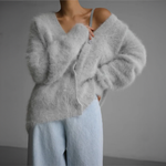 Oversized V-Neck Cardigan with Long Sleeves for Women