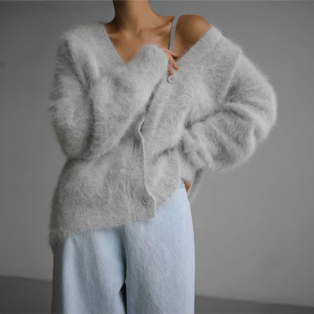 Oversized V-Neck Cardigan with Long Sleeves for Women