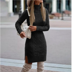 Long Sleeve Reversed Collar Sweater Dress for Women