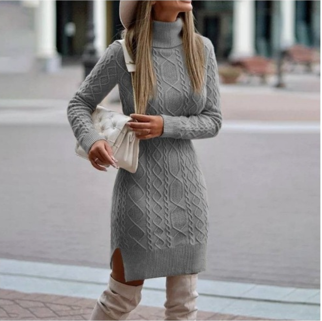 Long Sleeve Reversed Collar Sweater Dress for Women