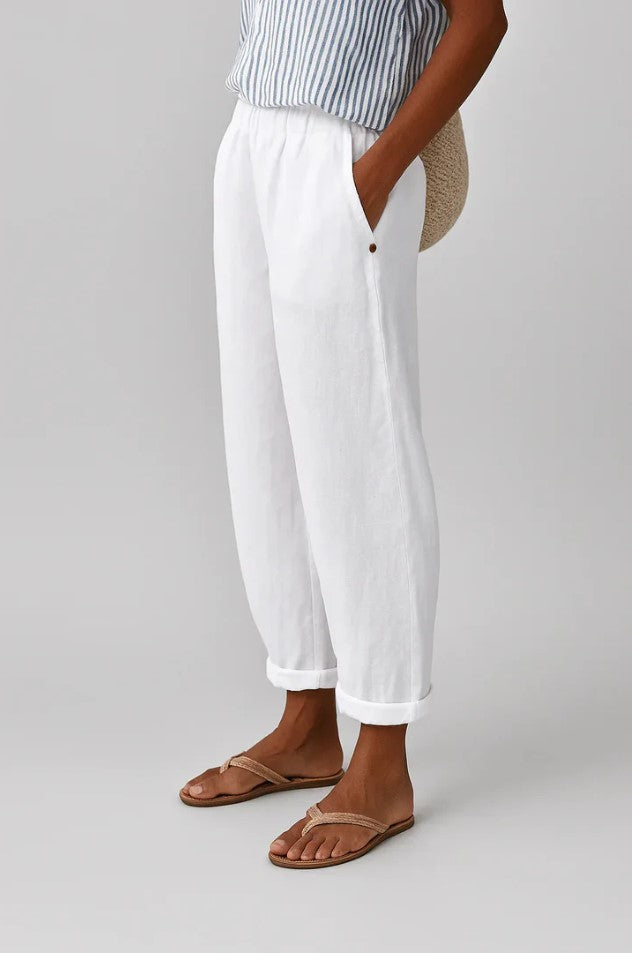 Wide-Leg Elastic Waist Linen Pants for Women