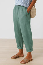 Wide-Leg Elastic Waist Linen Pants for Women