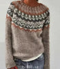 Oversized Jacquard Sweater with Round Neck and Long Sleeves for Women