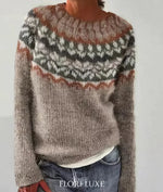 Oversized Jacquard Sweater with Round Neck and Long Sleeves for Women