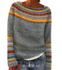 Oversized Jacquard Sweater with Round Neck and Long Sleeves for Women