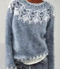 Oversized Jacquard Sweater with Round Neck and Long Sleeves for Women