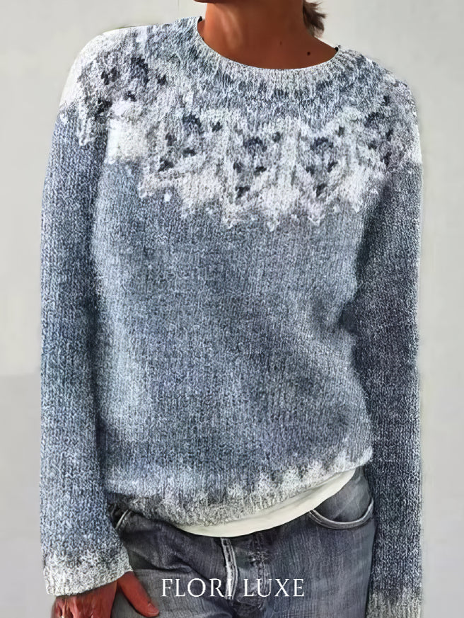 Oversized Jacquard Sweater with Round Neck and Long Sleeves for Women