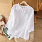 Embroidered Blouse with Mid-Length Sleeves for Women