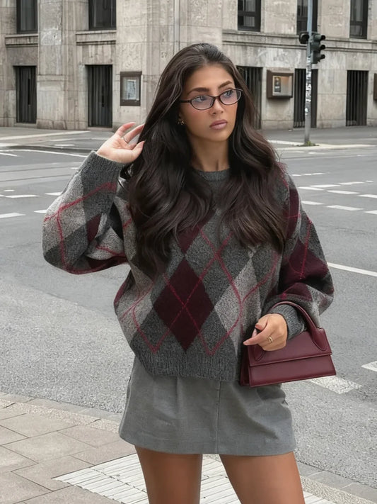 Argyle Knit Sweater for Women