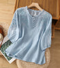 Embroidered Blouse with Mid-Length Sleeves for Women