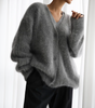 Oversized V-Neck Cardigan with Long Sleeves for Women