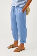 Wide-Leg Elastic Waist Linen Pants for Women