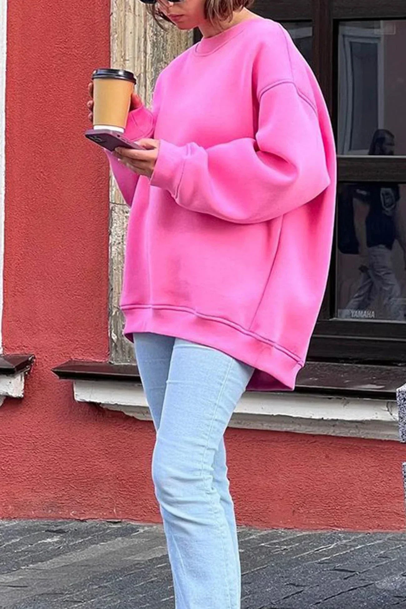 Oversized Fleece Crew Neck Sweatshirt for Women