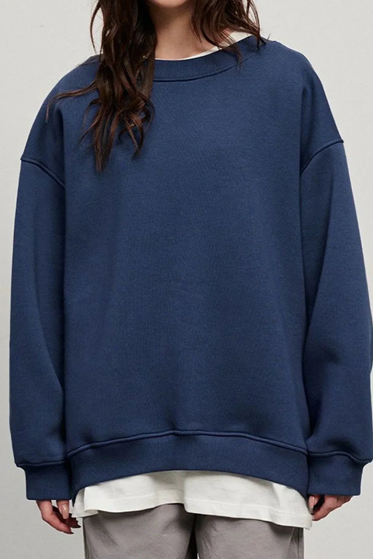 Oversized Fleece Crew Neck Sweatshirt for Women