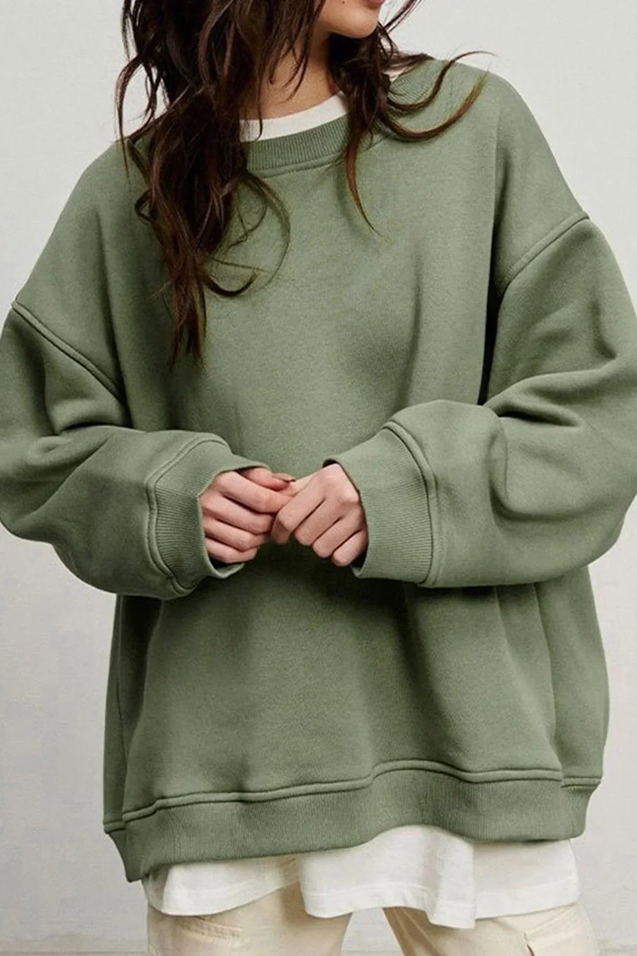 Oversized Fleece Crew Neck Sweatshirt for Women