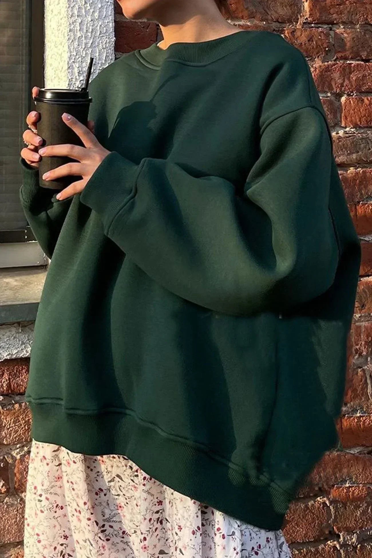 Oversized Fleece Crew Neck Sweatshirt for Women