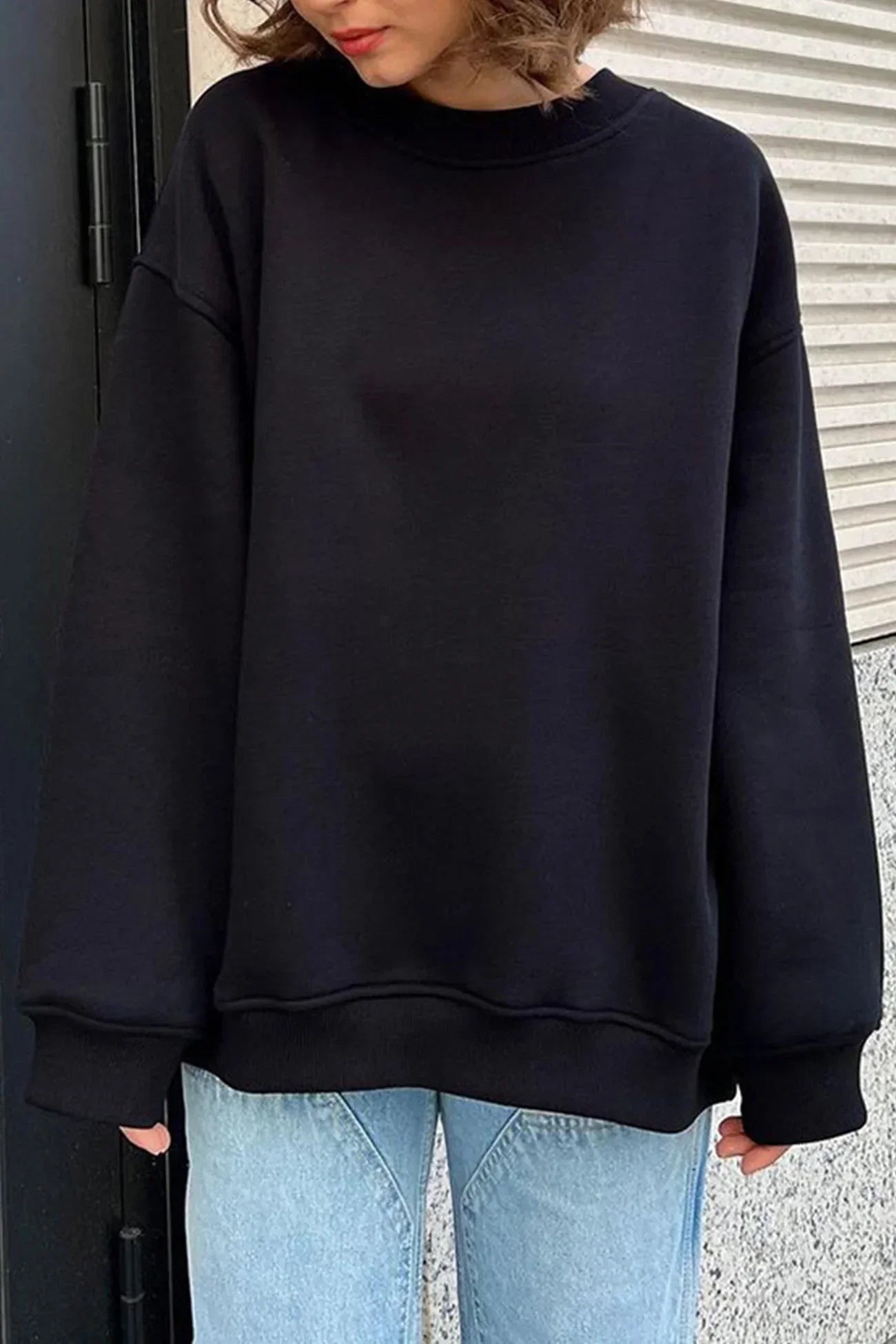 Oversized Fleece Crew Neck Sweatshirt for Women