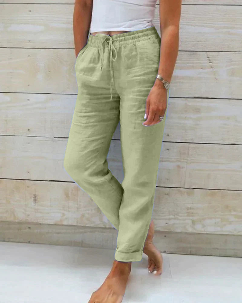 High-Waisted Casual Cotton and Linen Pants for Women