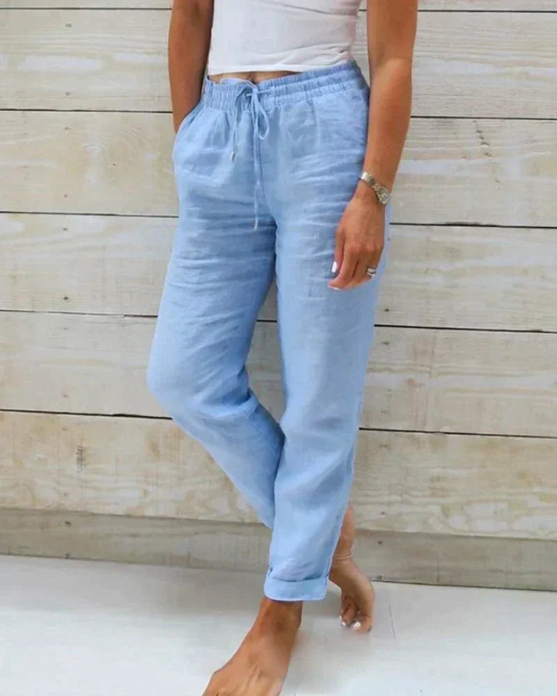 High-Waisted Casual Cotton and Linen Pants for Women