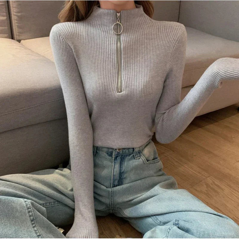 Fitted high-neck sweater for women