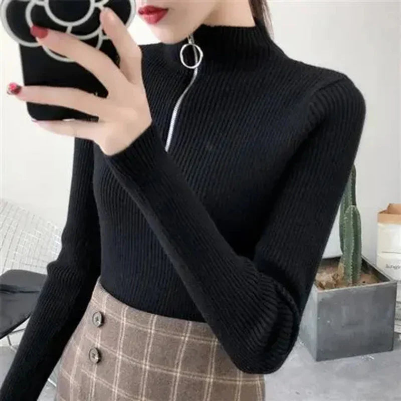 Fitted high-neck sweater for women