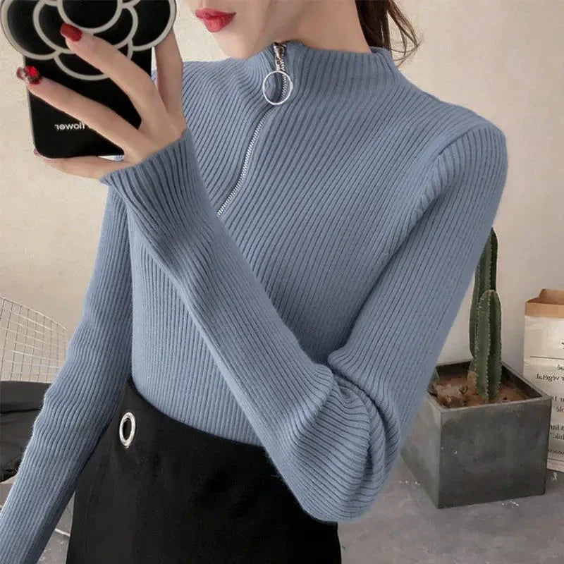 Fitted high-neck sweater for women