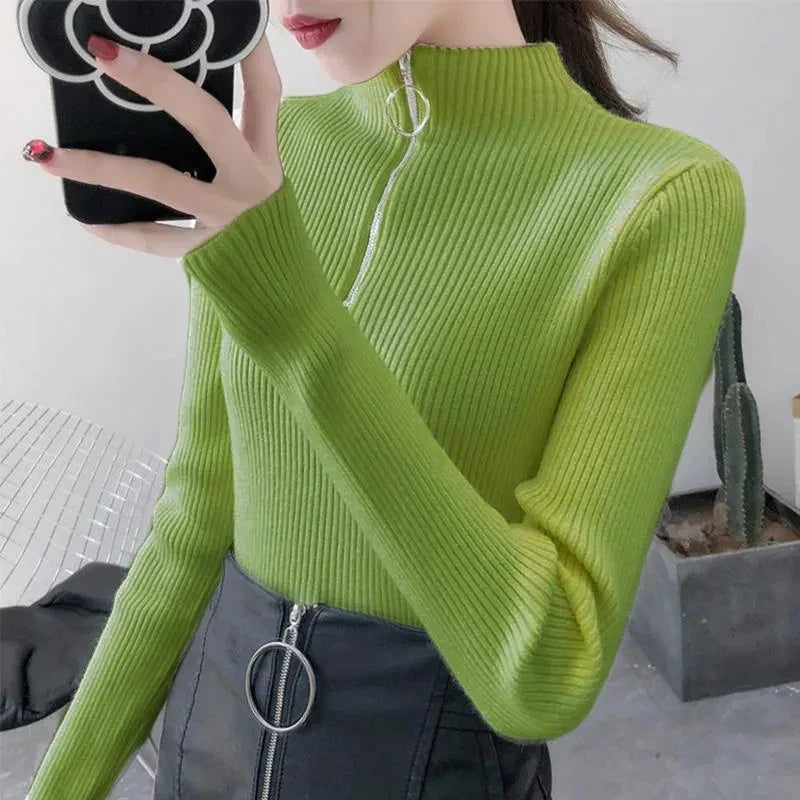 Fitted high-neck sweater for women