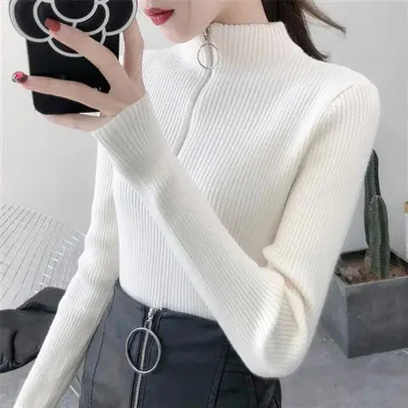 Fitted high-neck sweater for women