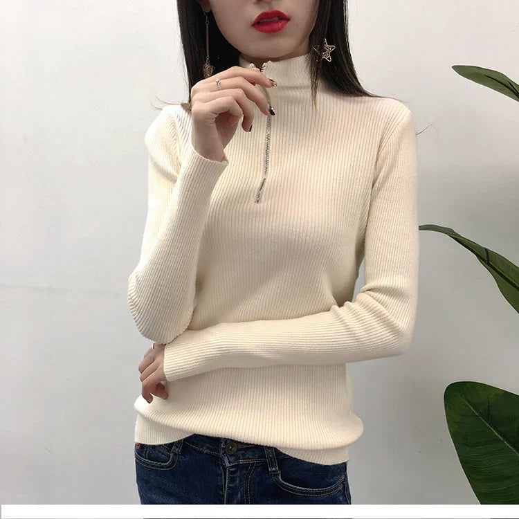 Fitted high-neck sweater for women