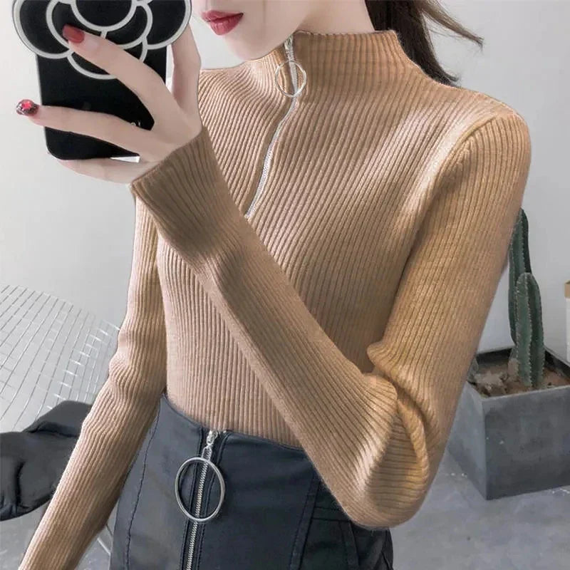 Fitted high-neck sweater for women