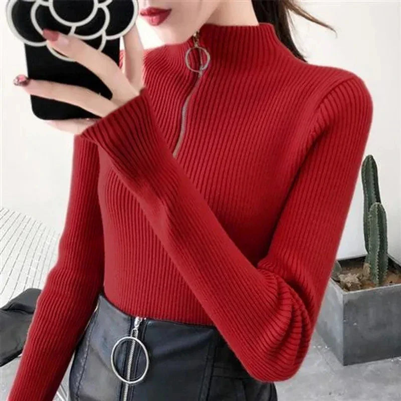 Fitted high-neck sweater for women