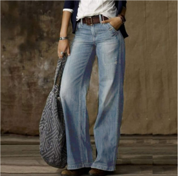 Wide-Leg Washed Mid-Rise Jeans for Women