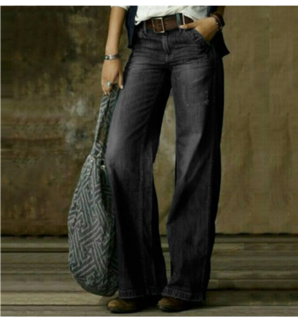 Wide-Leg Washed Mid-Rise Jeans for Women