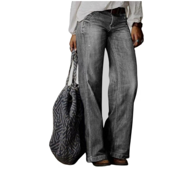 Wide-Leg Washed Mid-Rise Jeans for Women