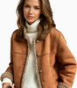 Structured Short Suede Jacket with Shearling Trim for Women