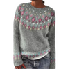 Oversized Jacquard Sweater with Round Neck and Long Sleeves for Women