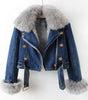Women's Denim Jacket with Faux Fur Collar