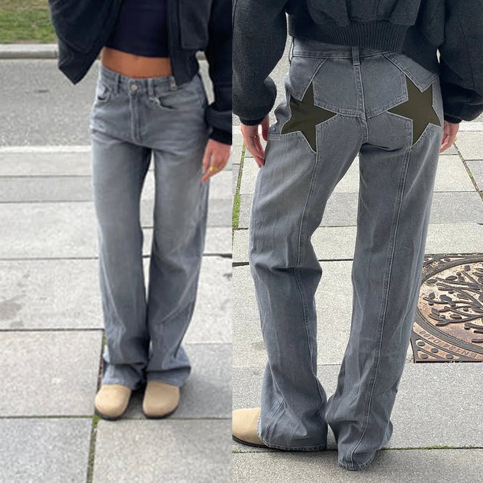 Casual star-patterned jeans for women