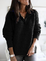 Knitted Sweater with High Collar and Zipper for Women