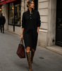 Straight Knit Sweater Dress with Long Sleeves and High Neck for Women