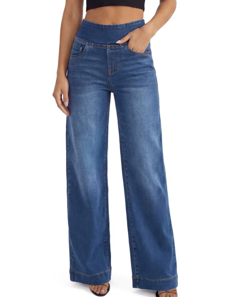 Wide High Waist Straight Cut Jeans with Pockets for Women