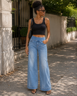 Wide High Waist Straight Cut Jeans with Pockets for Women