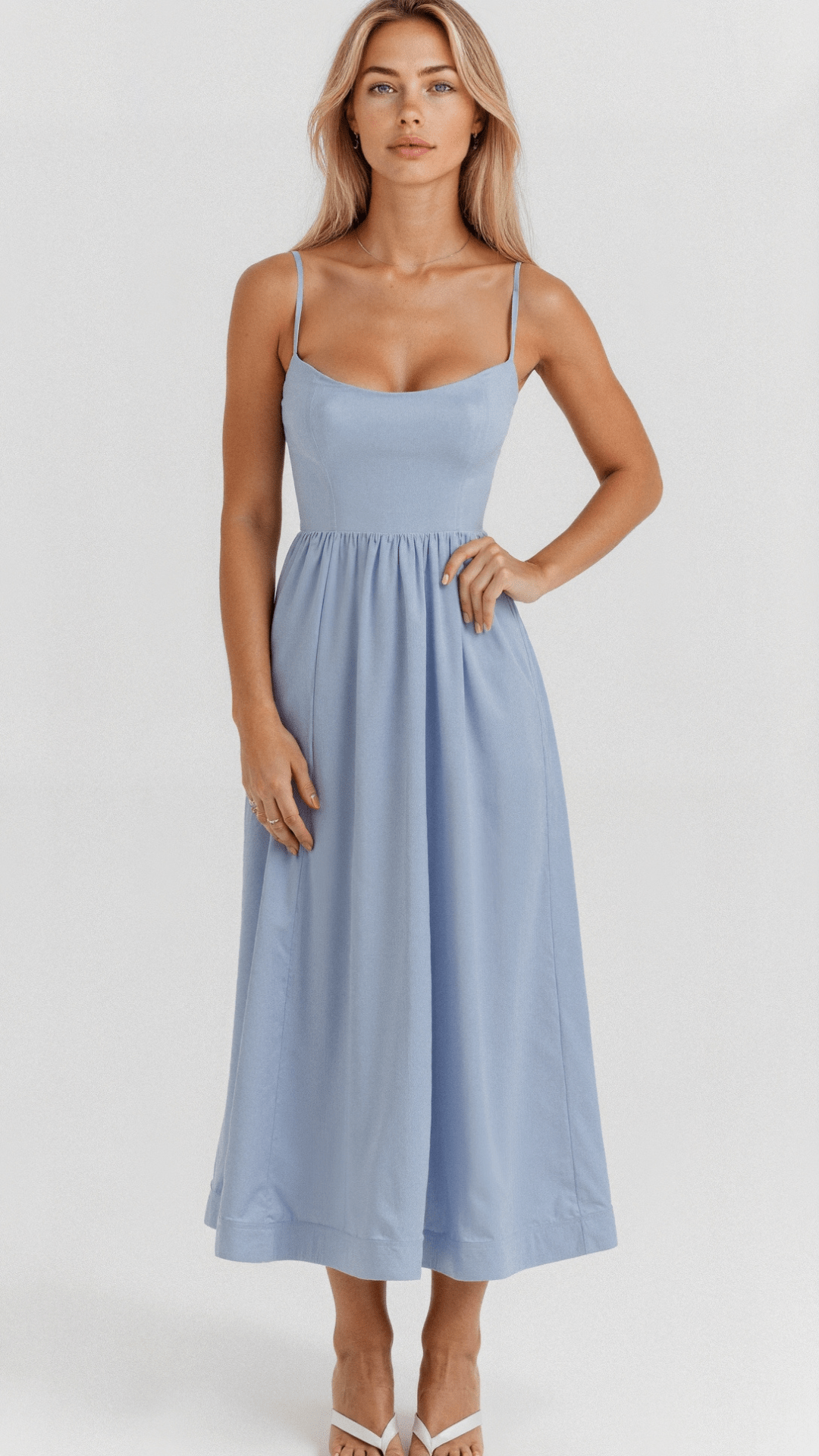 Midi Dress with Ascot Neckline and Flared Cut for Women | Perfect for Summer