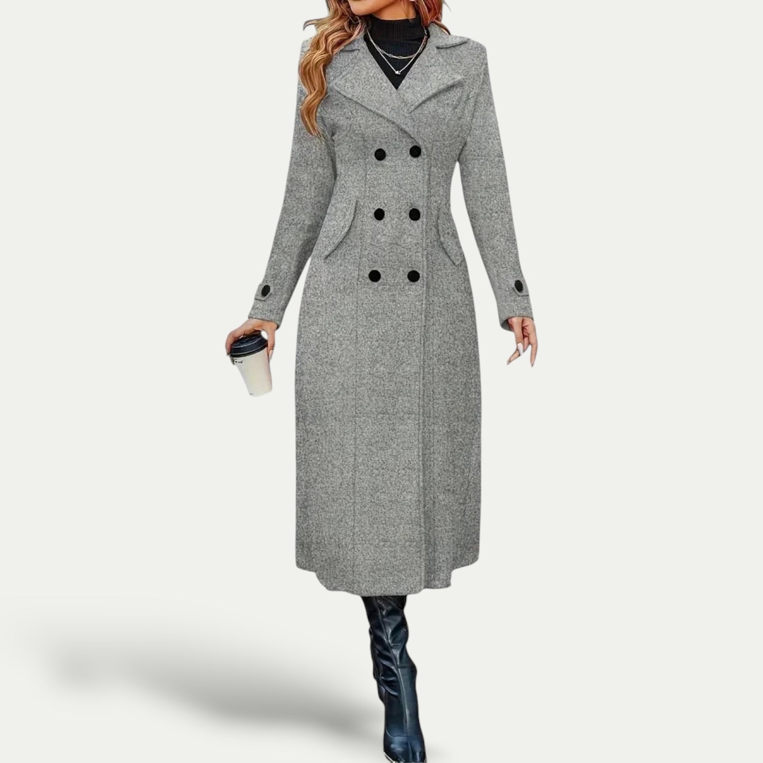 Elegant Long Coat with Double Breasting for Women