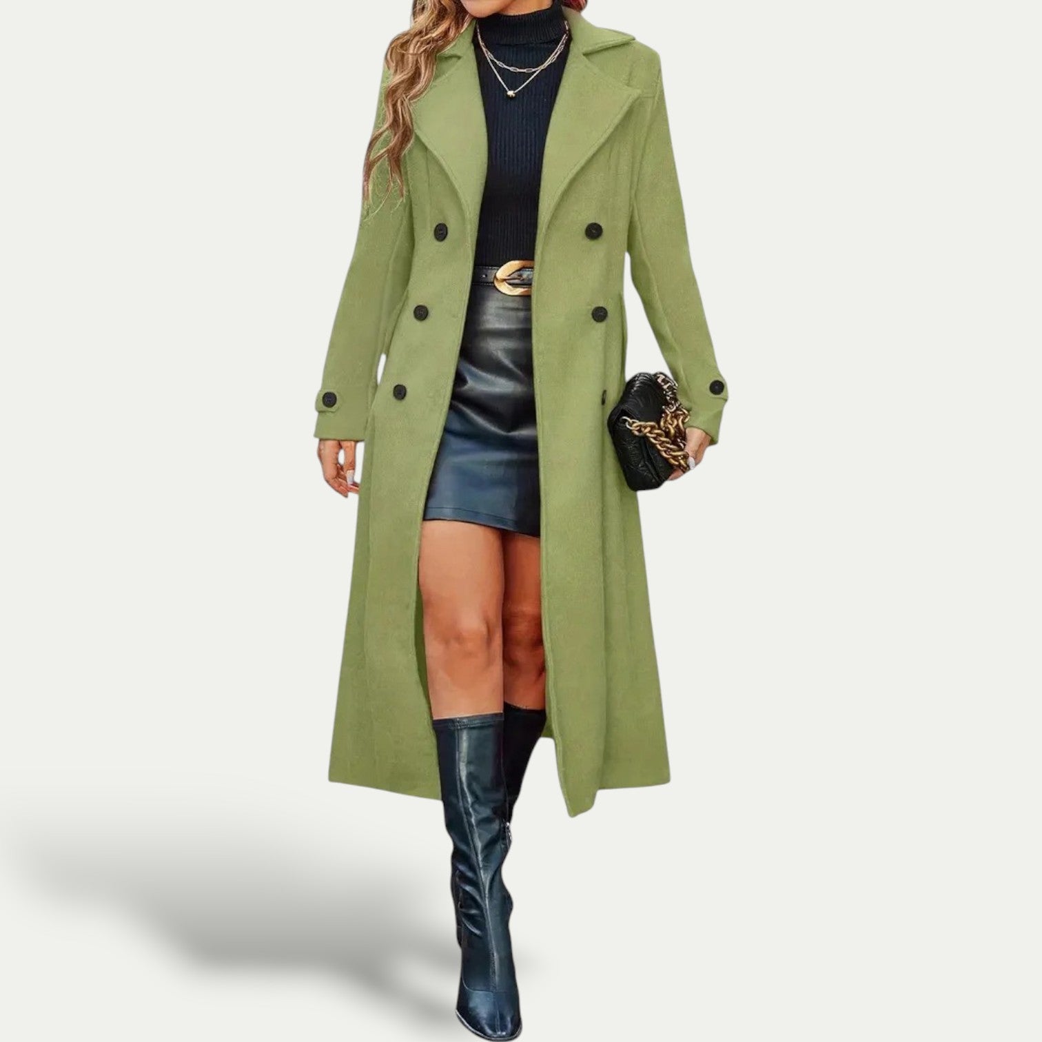 Elegant Long Coat with Double Breasting for Women