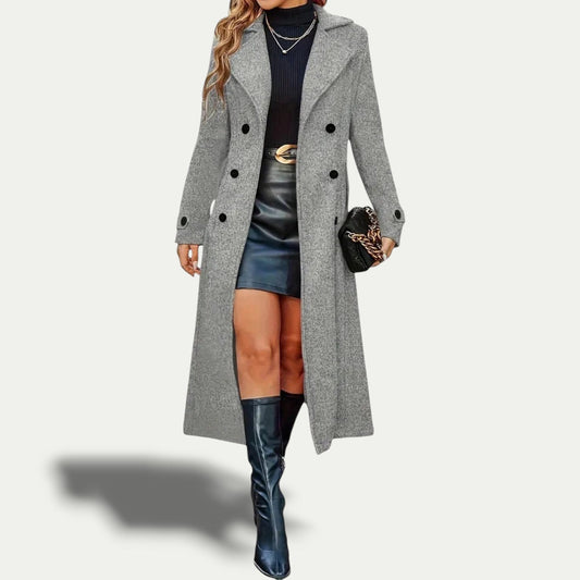 Elegant Long Coat with Double Breasting for Women