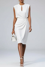 Midi Dress with Round Neckline and Knotted Detail for Women | Perfect for Summer
