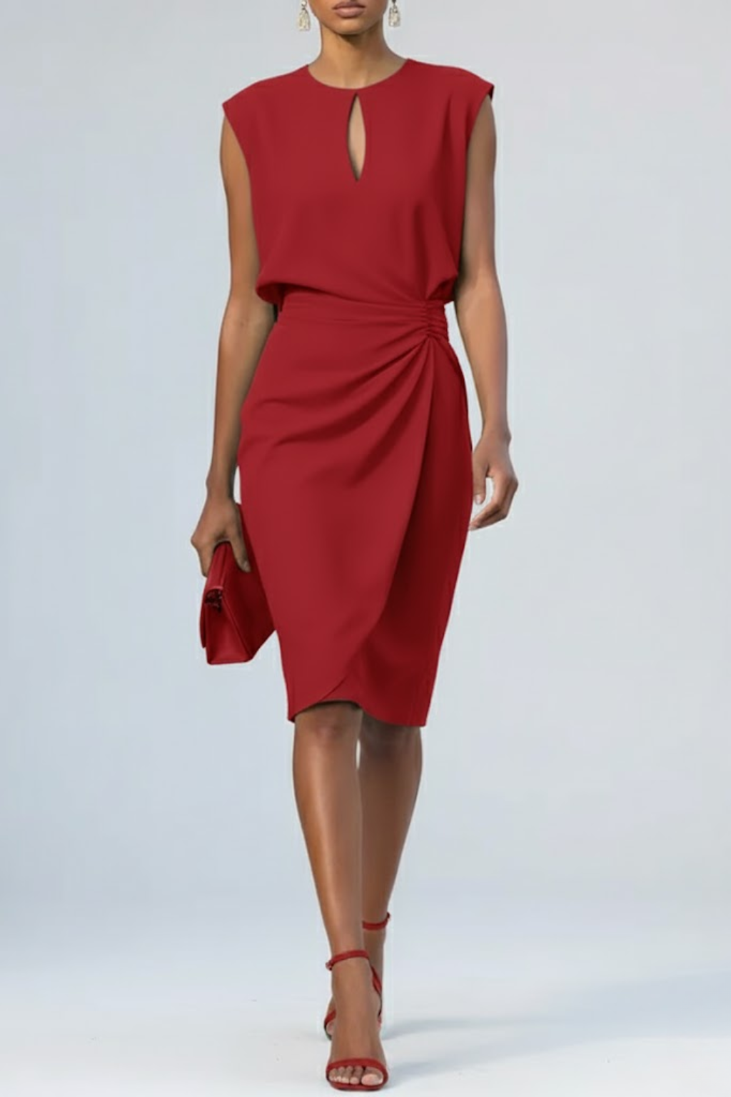 Midi Dress with Round Neckline and Knotted Detail for Women | Perfect for Summer