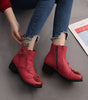 Mid-Heel Leather Boots with Floral Patterns for Women