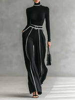 Wide Leg Pants and Turtleneck Top Set for Women